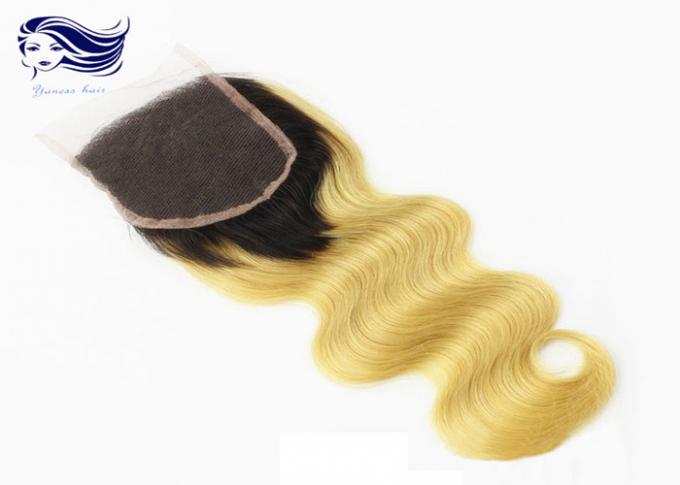 Fechamento brasileiro do laço do cabelo da cor de Ombre, cabelo humano do fechamento do laço do Weave 